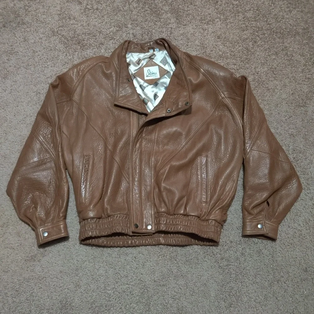 Vintage Skins by Tora Super Soft Leather Jacket Brown 70s Bomber Groovy Men's XL